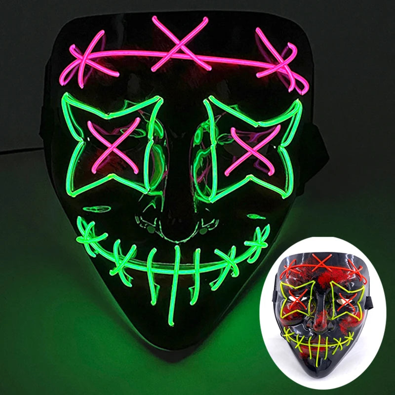 New Design Wireless Type Halloween LED Purge Mask Convenient Headwear Costume Mask Neon Light Flashing for Carnival Halloween