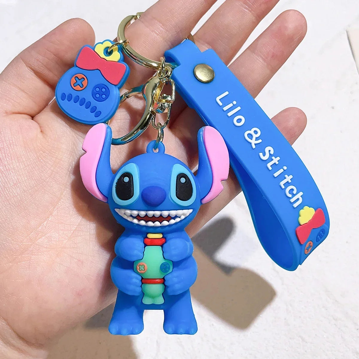 Stitch Keychian Anime Stitch Pendant Keychain Sweet Pink Angel Keychians Women Car Keyring Girl Birthday Gift