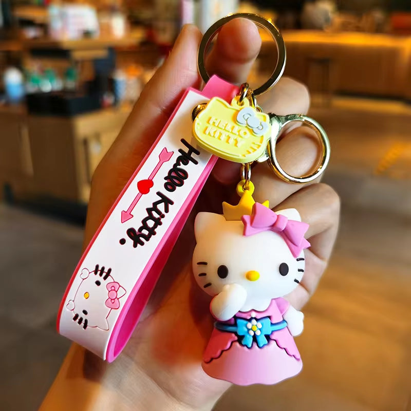 Anime Kawaii Sanrio Hello Kitty Keychain Pendant Holder Key Chain Car Keyring Mobile Phone Bag Hanging Jewelry Kids Gifts