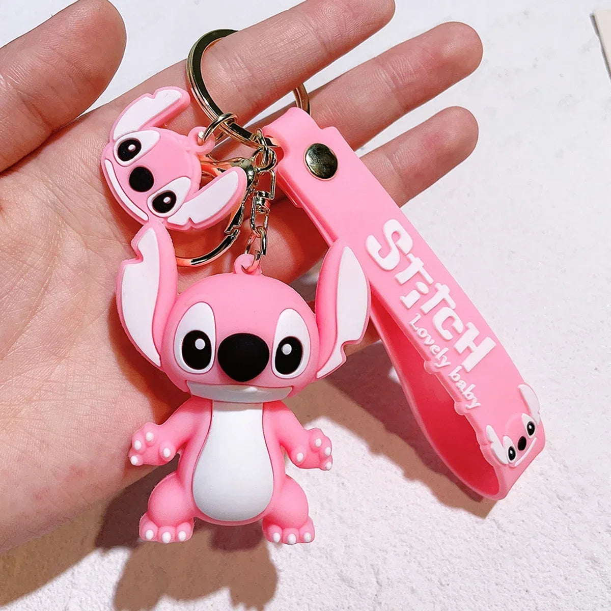 Stitch Keychian Anime Stitch Pendant Keychain Sweet Pink Angel Keychians Women Car Keyring Girl Birthday Gift