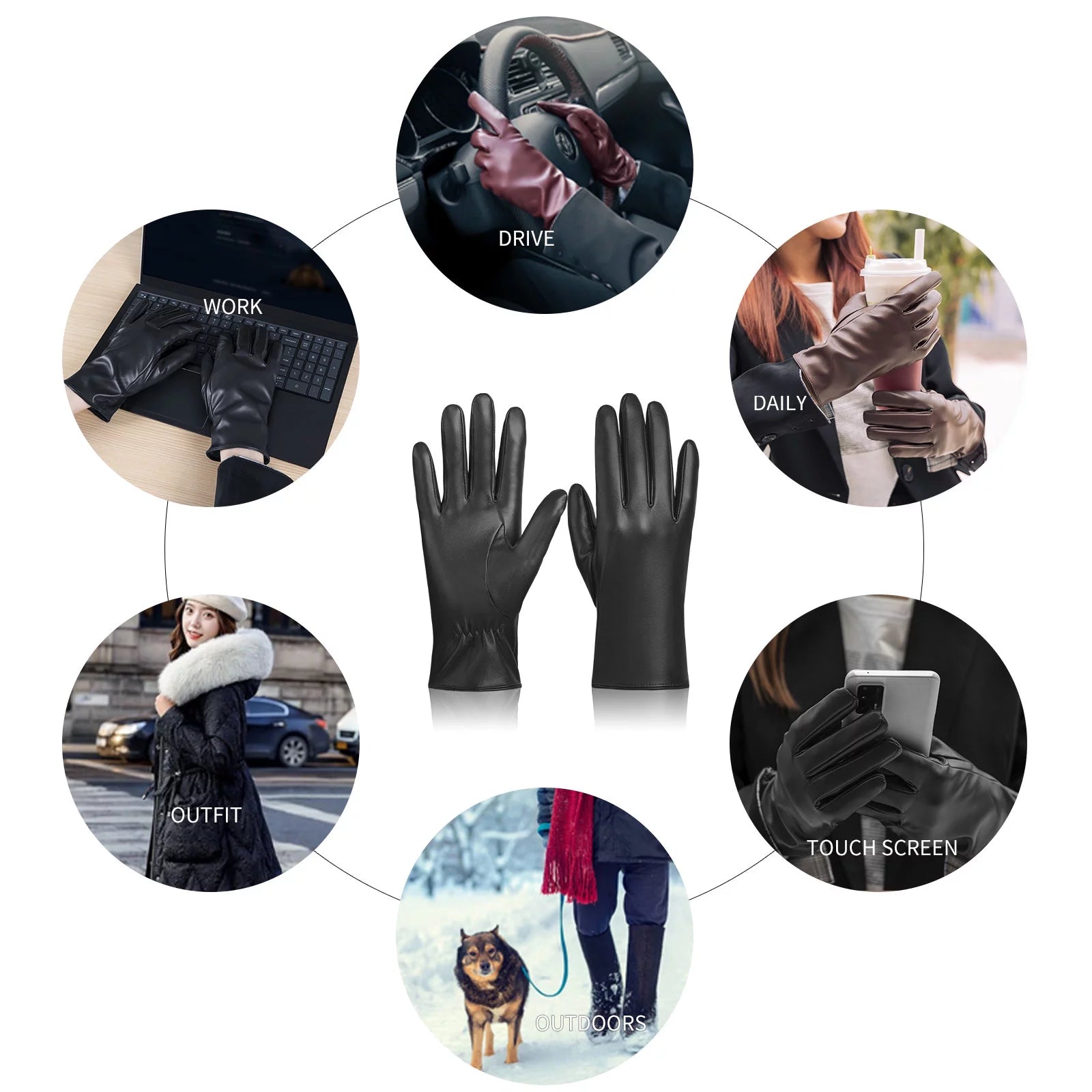 Winter Gloves Women PU Leather Touchscreen Gloves Windproof Water-Resistant Gloves for Women