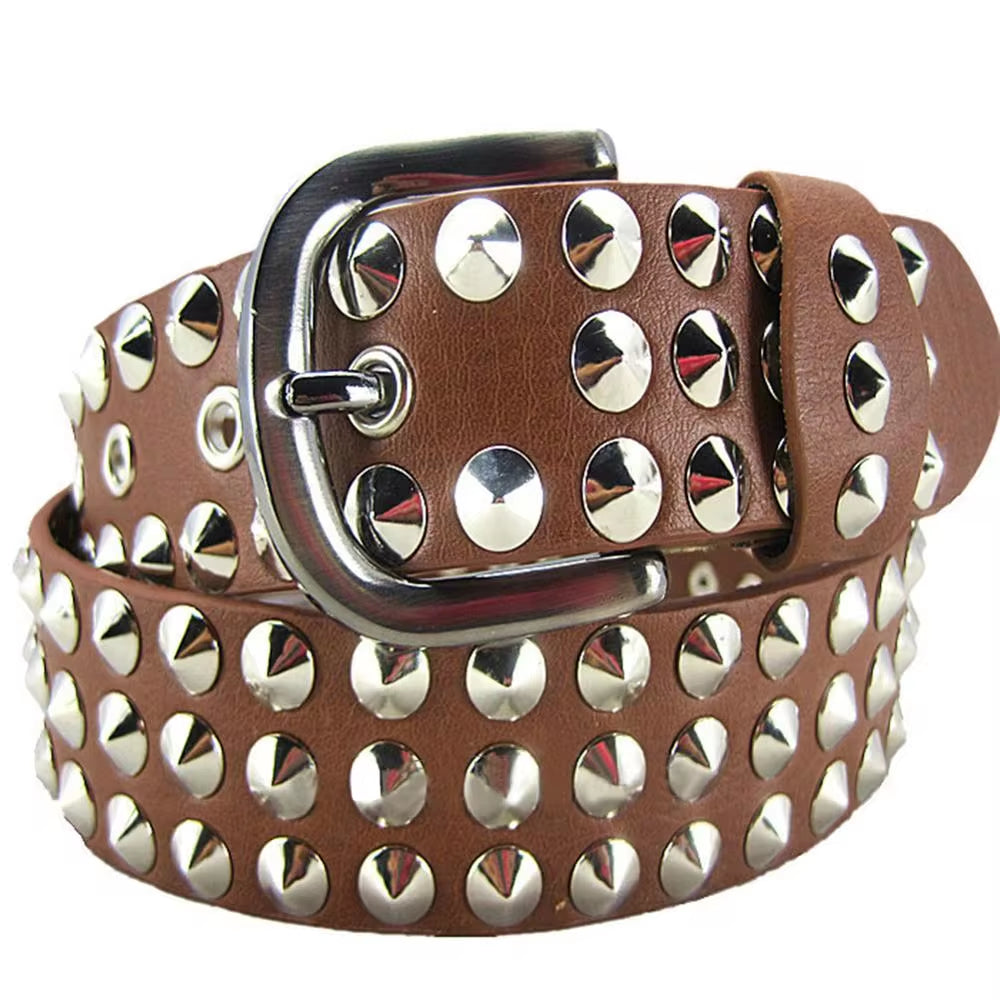 Unisex Women Men Rivet Studded Belt Vintage Faux Leather Pin Buckle Hip Hop Studded Waistband Strap Punk Rock Belts